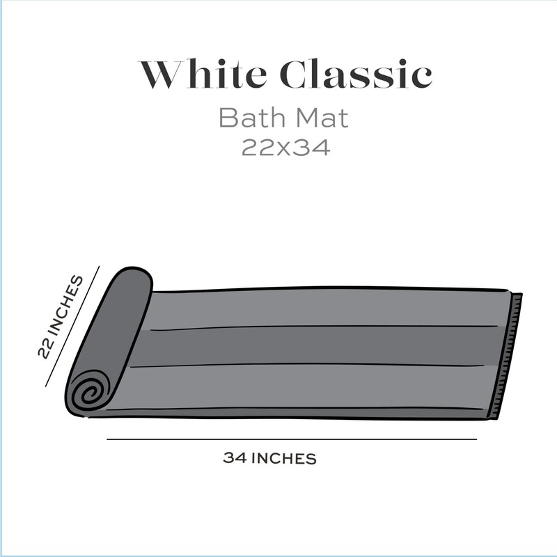White Classic Luxury Bath Mat Floor Towel Set - Absorbent
