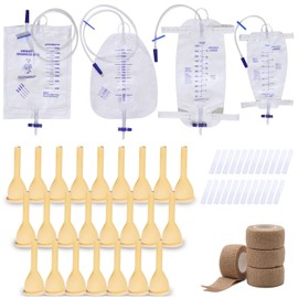 External Male catheters for Men, 24pcs Soft Latex Sets, 1 pcs 750 ml Leg Bag, 1 pcs1000 ml Leg Bag, 1 pcs 1500 ml Urine Bag, 1 pcs 2000 ml Urine Bag with 4 Rolls of Tape - Urine Collection (25mm)