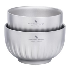 iBasingo Titanium Bowl 350 ml & 500 ml Double-Walled Oatmeal Rice Soup Bowl Ultralight Portable Tableware Outdoor Camping Metal Bowl Ti1166T