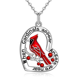 Cardinal Necklace Red Cardinal Necklaces for Women Sterling Silver Heart Bird Pendant When Cardinal Appear Angels Are Near Cardinal Memorial Cute Animal Jewelry Gifts