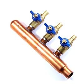 PEX Plumbing Manifold 3/4" Male 1/2" Ball Valve, Close End, Barbed (3 Port, Sweat End)
