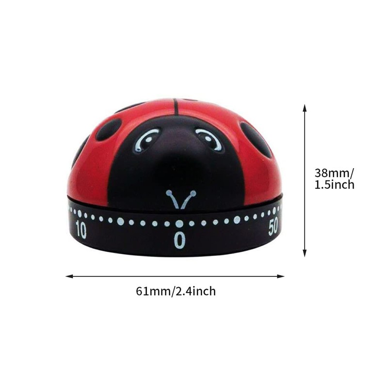 Ladybug Cooking Timer, Mechanical Clockwork 60-Minute Timer, Kitchen Alarm Clock,