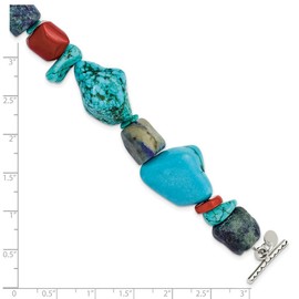 925 Sterling Silver Toggle Closure Artisan Oxidized Red Simulated Coral Howlite Lapis and Simulated Turquoise Bracelet - Jewelry Gift for Mom