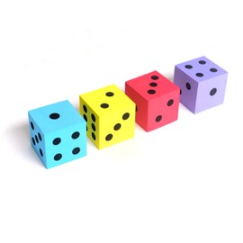 Foam dot dice, Large, 4pcs/Pack. Square, Assorted Colors - Great for Playing Games - for Kids Boys and Girls Party Favors, Bag Stuffers, Fun, Toy, Gift, Prize, Piñata Fillers
