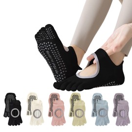Amzbag Pilates Socks, Yoga Socks, 5 Fingers, 3D Anti-Slip, 3D Heel, Non-Slip, Non-Slip, Anti-Movement, Pilates Socks, Yoga Socks, Breathable, Antibacterial, Odor Resistant, Quick Drying, Anti-Fade