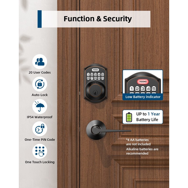 TEEHO TE001L Keyless Entry Door Lock with 2 Handles -