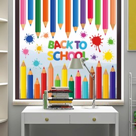9 Sheets Back to School Window Clings, Colorful Pencil Double Sided Window Stickers for Classroom Watercolor Kids to The School Classroom Wall Glass Blackboard Decorations
