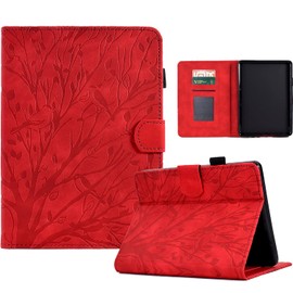 Case Compatible with 7 Inch Kindle Paperwhite (12th Generation-2024)/Kindle Colorsoft Signature Edition 2024, Leather Lightweight Case with Card Slots, Stand for Kindle Paperwhite 2024, Red