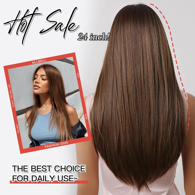 Allbell Brown Bob Wig with Bangs for Women Short Wavy