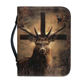Generic Leather Bible Cover for Men/Large Bible Case/Book Carrying Case with Pen Slot-Church Bag for Lady,Deer and Cross,XL