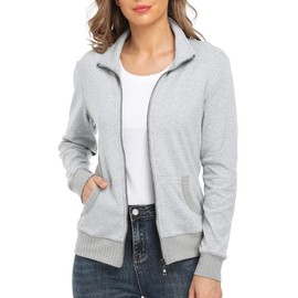 WUDODO Women's Zip up Sweatshirt Fall Jacket Stand Collar Hoodless Running Sweatshirt with Pockets Outfits Tops