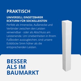 Reese Universal Skirting Boards Corner Blocks Corner Towers for All Skirting Boards Premium with Chamfer 125 mm Beech White