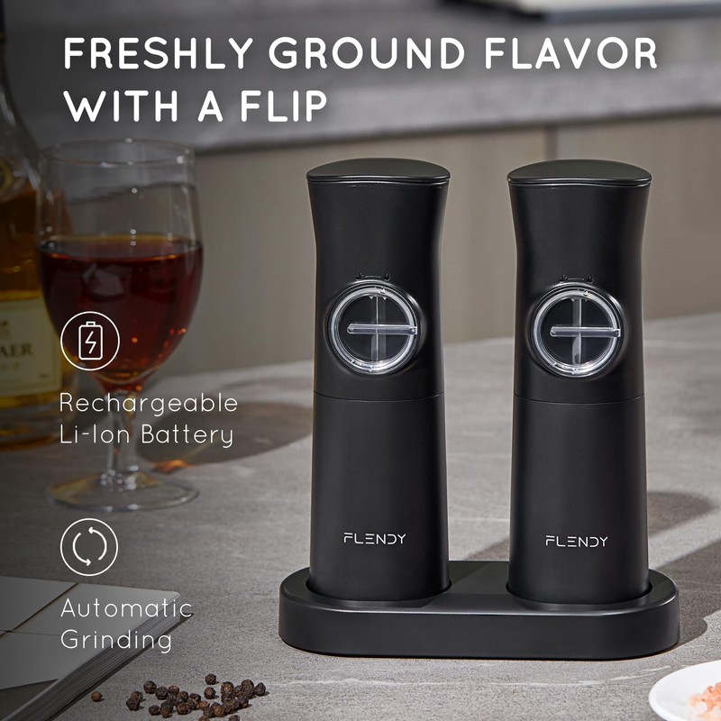 Flendy Gravity Electric Salt and Pepper Grinder Set Rechargeable, Automatic
