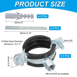 PATIKIL 1.5"-1.7"/38-44mm Split Ring Pipe Hanger, 4 Pcs Heavy Duty Adjustable Pipe Bracket Clamp Galvanized Iron Wall Ceiling Mount Pipe Strap Support with Screws & Expansion Tube, Black