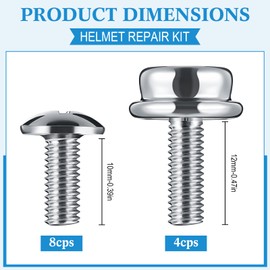 Blulu 12 Pcs Football Helmet Repair Kit Stainless Steel Helmet Mask Screw Kit with 4 Pcs 12mm Screws and 8 Pcs 10mm Screws Hockey Helmet Screws Facemask Hardware Kit for Youth Football Hockey Helmet