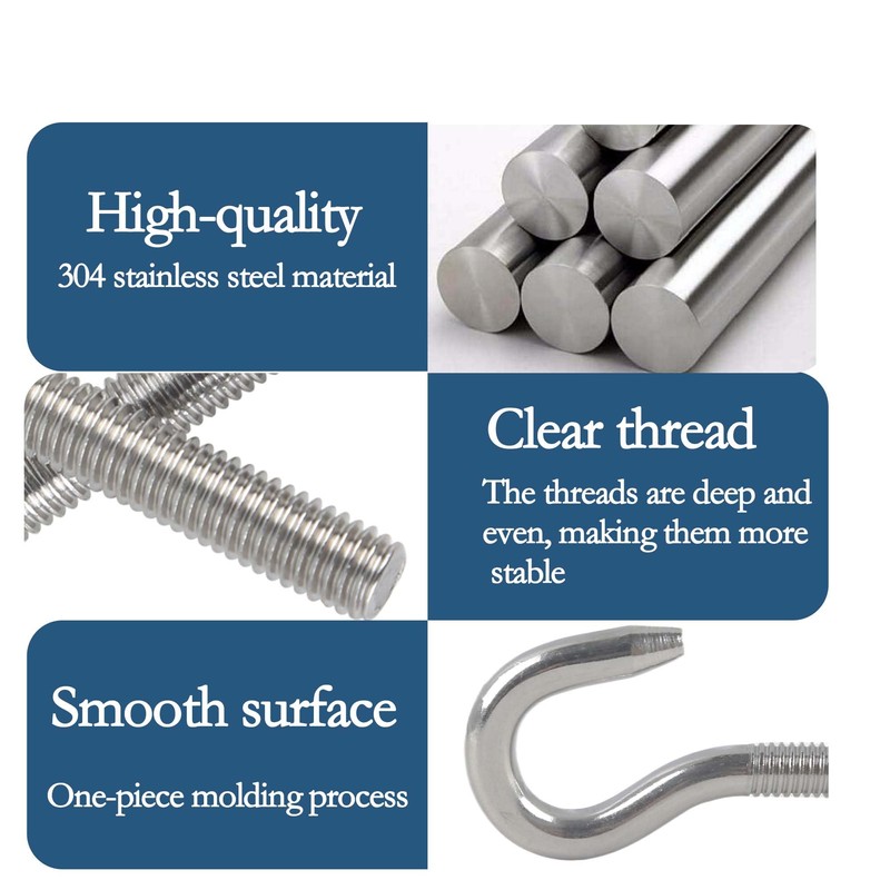 huruirui M4 10pcs Screw Hooks 304 Stainless Steel A2-70 Hook
