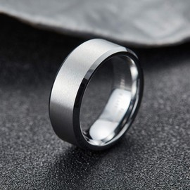 King Will Silver 9mm Men's Wedding Ring - Brushed Matte Finish, Beveled Polished Edge, Comfort Fit Size 8