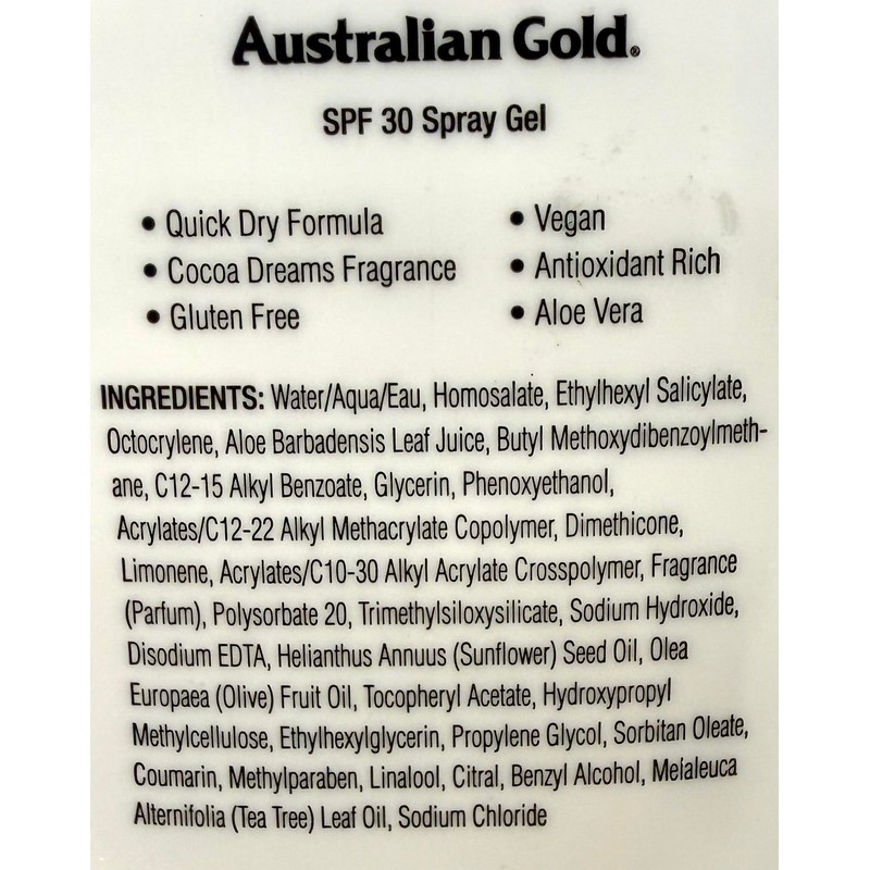 Australian Gold Spray Gel Sunscreen, SPF 30, 8 Ounce |