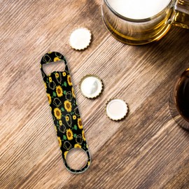 TESIQIMT Flat Bottle Openers,Heavy-Duty Stainless Steel Beer Openers,Sturdy and Durable Openers Perfect for Kitchen Restaurant Bar-1PCS(Sunflower)