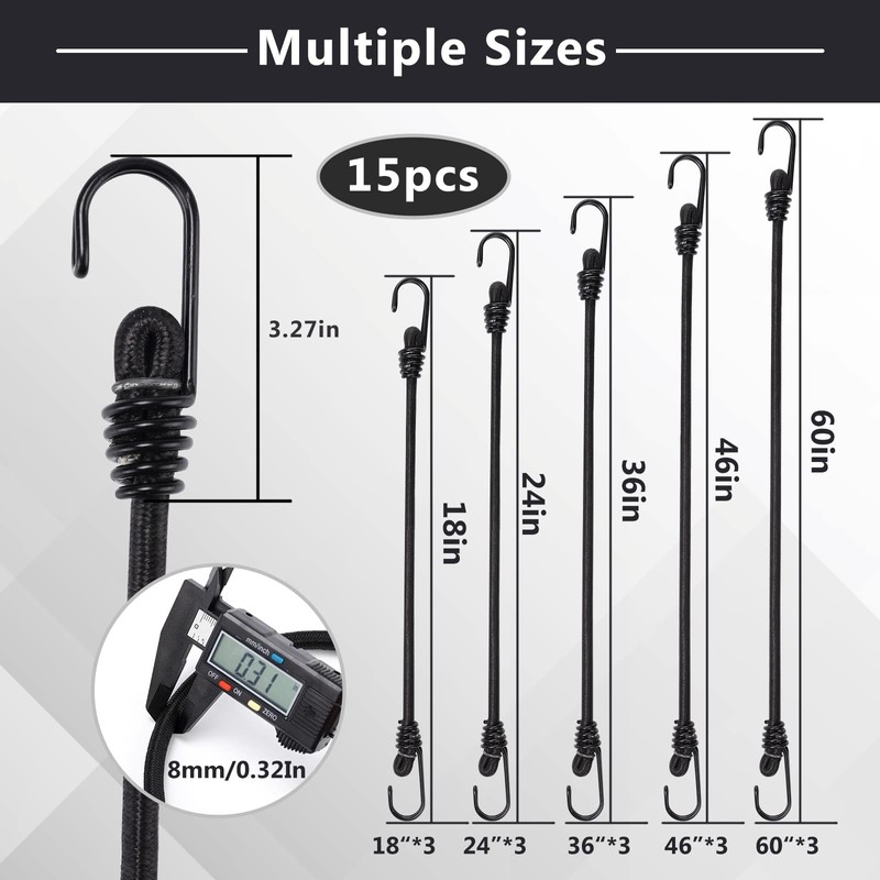 Bungee Cords Set 28pcs Heavy Duty Outdoor Roll Bungie Cord