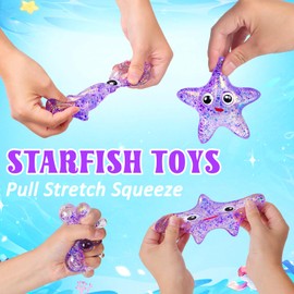 Squishy Starfish Stress Ball for Adults and Kids - Sugar Ball Sensory Fidget Toy, Slow Rise Malt Squeeze Toy, Party Favors (Purple)