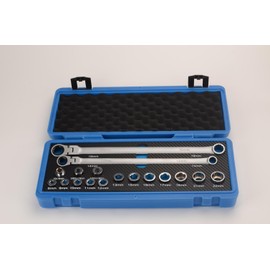 FLZOSPER 17PC Extra Long Flex-Head Ratcheting Wrench Set， 72-Tooth extender tool bar with 12PC 8-22mm replacement heads & 3PCS Socket Drive Adapters，CRV