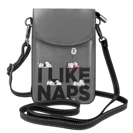 JMI Snoopy Smartphone Pouch, Genuine Leather, Shoulder Bag, Thin, Women's, Men's, Mini Pouch, Popular, Wallet, Crossbody Bag, Height 7.5 x Width 4.9 x Thickness 1.6 inches (19 x 12.5 x 4 cm), Black