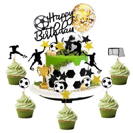 Tortendeko Fussball, Fussball Cupcake Topper, Fussball Muffin Deko, Fussball Party Tortenaufleger, Deko Set für Männer Junge Fußball Sport Thema Geburtstag Party Suppplies