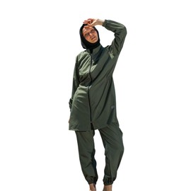 eo elif okur Islamic Long Sleeve Swimsuits for Women Modest Muslim 4 PCS | Full Cover Rash Guard Burkini | Arabic Swimwear (US, Alpha, Large, Regular, Regular, Standard, Green)