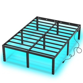HusDream King Size Bed Frame King Platform Bed Frame with LED Lights 14 Inch Tall Mattress Base No Box Spring Needed Modern Beds with Charger Station,Anti-Sliding,Noisy Free (14 Inch, King)