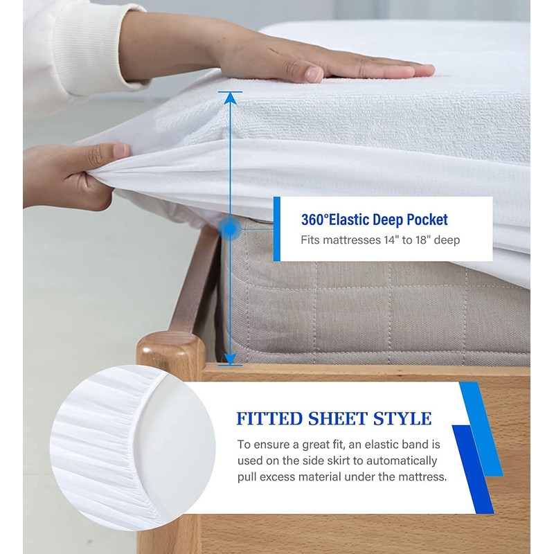 Queen Mattress Protector Noiseless,Mattressprotector Queen,Waterproof Mattress Cover Soft Breathable Cotton