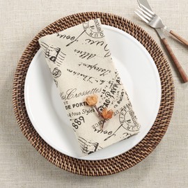 Fennco Styles Vintage Paris Printed Linen Blend Cloth Napkins 20" W x 20" L, Set of 4 - Natural Dinner Napkins for Home, Dining Table, Banquet, Family Gathering and Special Occasion