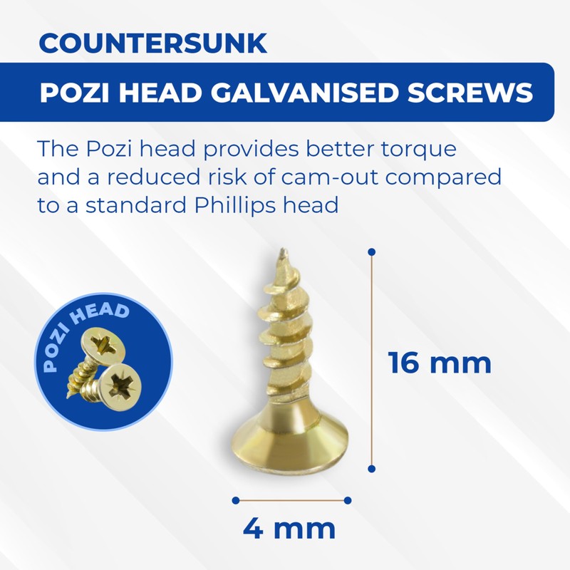 Galvanised Screws 4 x 16mm Screws (100pcs) With Pozi Drill