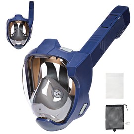 YAYAMIYA Snorkel Mask, Fully Dry Amplified Breathing, Wider Side Breathing, 67% Increased Ventilation Efficiency, Strong Gas Shaving, For Adults, Full Face, Snorkel, 180° Wide Angle HD Panoramic Wide, Abrasion Resistant Lenses, Dry Top Function & Anti-Fog Design, Ergonomic Fit Design (Dark Blue, L/XL)