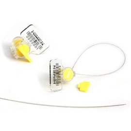 100 x Plastic PLOMBS with Wire Rope by HIMEN | Length 300 mm | Consecutively Numbered | with Barcode | TRS-05 x 7 | Seals | Yellow