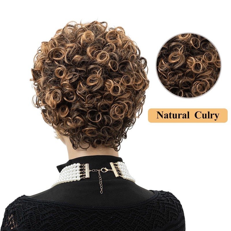 Short Wigs for Black Women Brown Pixie Cut Wig with