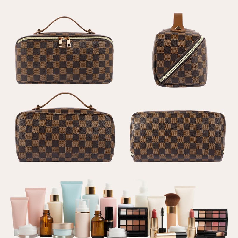 BAYANKALA Leather Travel Makeup Bag, Large Capacity Cosmetic Bag for