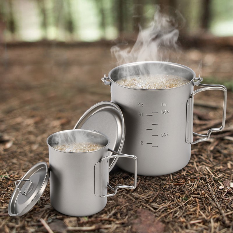 450ml 750ml Cup Set Ultralight Titanium Cup Hanging Pot Set