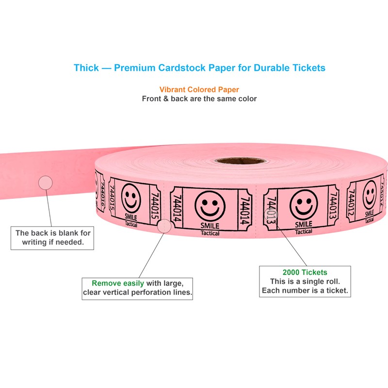 Tacticai 2000 Raffle Tickets, Smile, Pink (1 of 8 Colors),