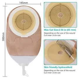 20 PCS Urostomy Bag Drainable Pouches with Measure Card, One Piece Ostomy Supplies for Colostomy Ileostomy Stoma Care, Cut-to-Fit, 65mm Max