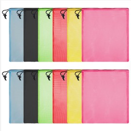 EupHHonycs 12Pcs Colorful Mesh Bag Nylon Mesh Drawstring Bag Mesh Stuff Sack with Cord Lock Closure for Storage, Travel, and Sports, 13"X15.5"