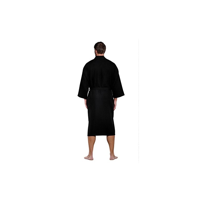 Turquaz Lightweight Long Waffle Kimono Spa Robe for Men, Black,