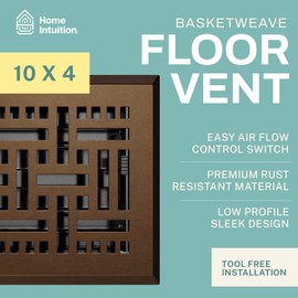 Home Intuition Basketweave 4x10 Inch Decorative Floor Register Vent with Mesh Cover Trap, Oiled Bronze