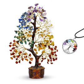 PYOR Seven Chakra Tree, Tree of Life Necklace, Crystals and Healing Stones, Money Tree, Healing Crystals, Feng Shui Tree, 7 Chakras Gemstone Pendant Mother's/Father's Day, Spirtual Things