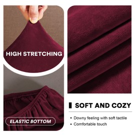 PrinceDeco Velvet Round Saucer Chair Cover (Slipcover Only) High Stretch Papasan Chair Cushion Cover Removable Furniture Protector for Living Room Washable,Fits 29-37 inch, Medium, Burgundy