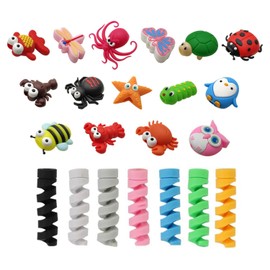 EHDWXVZM 15-Piece Cartoon Animal Data Cable Cover and 7-Piece Wire Winder, Data Cable Accessories, Creative and Interesting Data Cable Cover