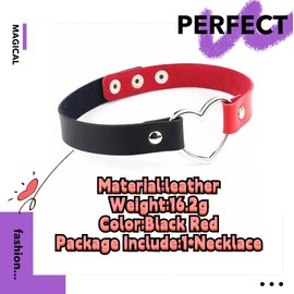 GAUEIOUR Gothic Heart Shaped Leather Necklace,Three Button Dual Color Patchwork Necklace,Harajuku Punk Minimalist Fashion Necklace,Versatile Alloy Necklace(Black Red)