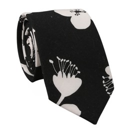 Floral Skinny Tie for Men, Print Flower Necktie for Wedding, Groomsmen, Missions, Dances, Cotton Slim Tie + Gift Box (Black White(194))