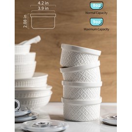 MISSYSSIM 9 oz Ramekins with Lids, Creme Brulee Ramekins Oven Safe, Small Ceramic Bowls, White Custard Cups for Baking, Dipping Sauce Cups, Set of 4
