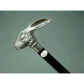 Antique aluminum rabbit head handle black wooden cane walking stick hand made working